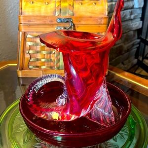 Murano Sommerso Cornucopia Jack in the Pulpit Thanksgiving Holiday Vase